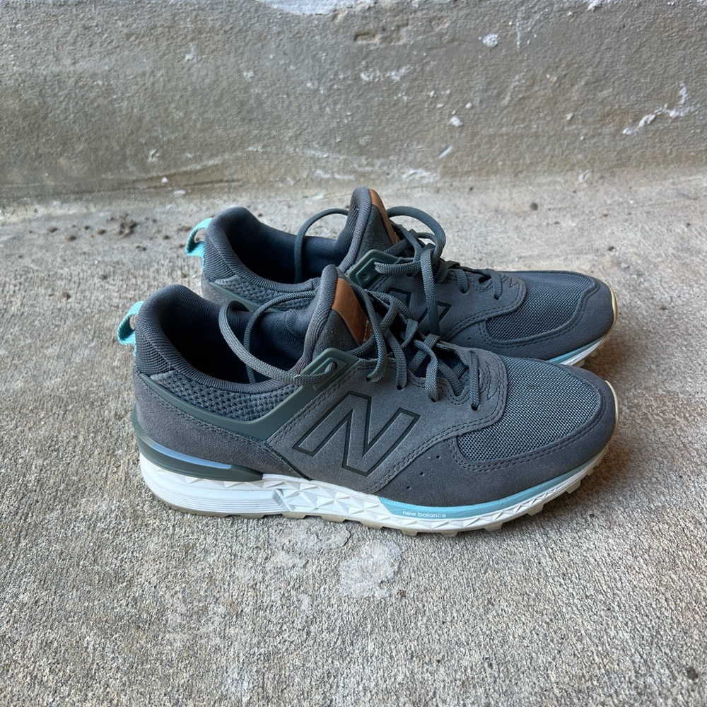 New Balance Grey & Turquoise 574 Sport Suede Sneakers - Size 7